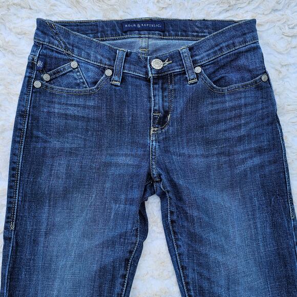 Dark Stretch Denim Skinny Jeans Size 6 Cropped Raw Hem Rock Republic Berlin - Picture 8 of 10